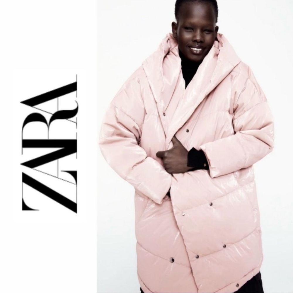 NWT ZARA Soft Pink Hooded Oversized Puffer Coat / Medium (fits large)